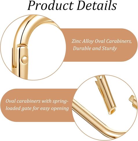 2 Inch Oval Gold Key Ring, 4 PCS Gold Carabiner Clips Heavy Duty Oval Spring Rings Clip, Large Opening Spring O Rings Keyring Keychain Hook for Purse Strap, Keys, Dog Tag Holder, Car Keychain Hook in Saudi Arabia