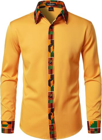 LucMatton Men's Long Sleeve Button Down Dress Shirt African Attire Tribal Graphic Dashiki Shirts in Saudi Arabia