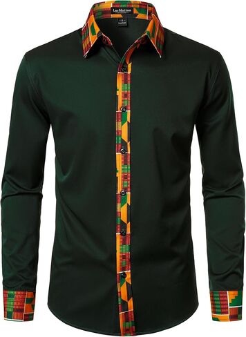 LucMatton Men's Long Sleeve Button Down Dress Shirt African Attire Tribal Graphic Dashiki Shirts in Saudi Arabia
