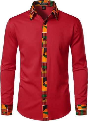 LucMatton Men's Long Sleeve Button Down Dress Shirt African Attire Tribal Graphic Dashiki Shirts in Saudi Arabia