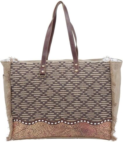 Myra Bag Brown Cowhide Purse - Salt n Pepper Cowhide Purses for Women with Floral Concho, Leather Accents, Zigzag Stitch & Arrow Stitch Design, Grunge Brown Leather Accents, Western Purses for Women in Kuwait