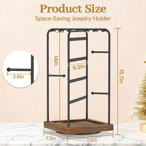 MODOWEY Earring Necklace Holder Organizer Jewelry Stand, Wood Rotating Display Tree for Vendor Selling, Tiered Tower Rack for Pierced Stud Bracelet 90+ Pieces Storage, Easy Access for Women, Black in Saudi Arabia