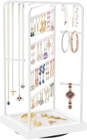 MODOWEY Earring Necklace Holder Organizer Jewelry Stand, Wood Rotating Display Tree for Vendor Selling, Tiered Tower Rack for Pierced Stud Bracelet 90+ Pieces Storage, Easy Access for Women, Black in Saudi Arabia