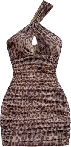 فستان Verdusa النسائي الفهد بكتف واحد مقصوص على الجسم Y2K Twist Ruched فستان قصير Rave Outfit in Saudi Arabia