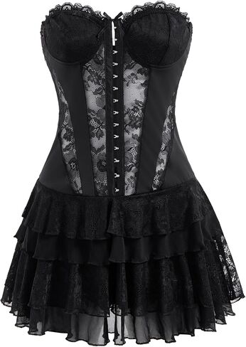 Women's Gothic Floral Lace Corset Mini Dress Vintage Ruffle Strapless Party Rave Tube Top Dresses in Saudi Arabia