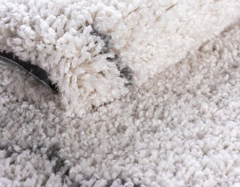 Unique Loom Rabat Shag Collection Area Rug - Fractured (2' x 7' 1" Runner Ivory/Gray) in Saudi Arabia