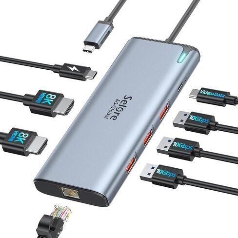 محولات USB C لجهاز MacBook Pro/Air، Selore 9 في 1 USB C Hub مع 4K HDMI، 2 * 10 جيجابت في الثانية USB-C 3.1 منفذ GEN2، 1 جيجابت في الثانية إيثرنت، منافذ بيانات USB 3.1 10 جيجابت في الثانية، 2 * USB 3.0 دونجل لـ Dell وHP والمزيد in Kuwait