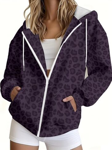 Women's Christmas Floral Hooded Sweatshirt Full Zip Fleece Coat Casual Winter Long Sleeve Tops Fashion Outerwear in Saudi Arabia