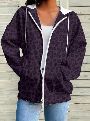 Women's Christmas Floral Hooded Sweatshirt Full Zip Fleece Coat Casual Winter Long Sleeve Tops Fashion Outerwear in Saudi Arabia