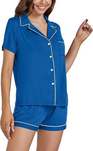 Women's 2 Piece Pajama Set Short Sleeve Cotton Sleepwear Pjs Loungewear in Saudi Arabia
