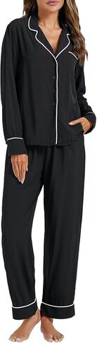 Women's Pajama Sets Collar V Neck Long Sleeve Button Shirt with Pants Pjs in Saudi Arabia