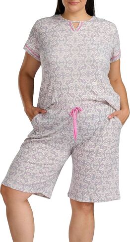 Karen Neuburger womens Plus Size Keyhole Short Sleeve Top and Bermuda Short Pajama Set in Saudi Arabia
