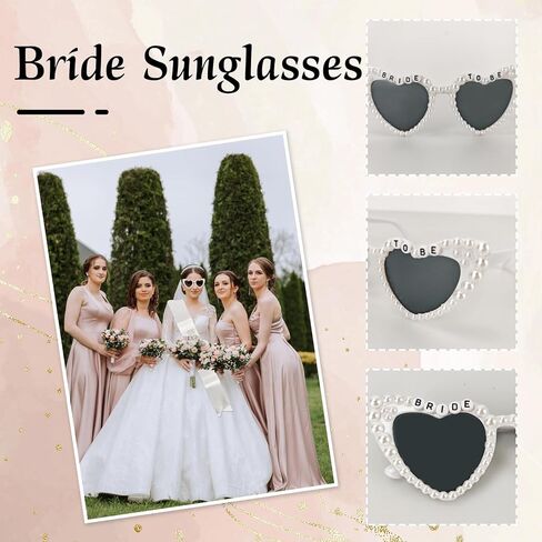 مجموعة نظارات شمسية Daxilonyz Heart Pearl Bride to Be مع وشاح الحجاب - إكسسوارات حفلات الزفاف وحفلات العزوبية in Kuwait