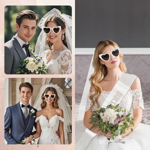 مجموعة نظارات شمسية Daxilonyz Heart Pearl Bride to Be مع وشاح الحجاب - إكسسوارات حفلات الزفاف وحفلات العزوبية in Kuwait