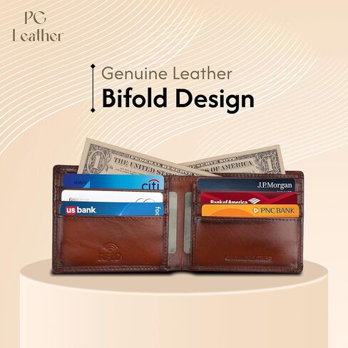 Men’s Genuine Leather Wallet – Brown Slim Bifold Wallet for Men with 6 Card Slots, 2 Hidden Pockets & Dual Currency Section for Daily Office and Casual Use in Saudi Arabia