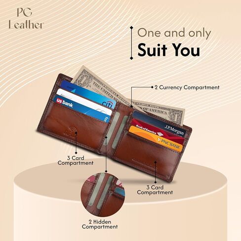 Men’s Genuine Leather Wallet – Brown Slim Bifold Wallet for Men with 6 Card Slots, 2 Hidden Pockets & Dual Currency Section for Daily Office and Casual Use in Saudi Arabia
