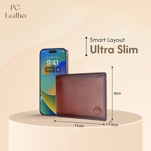 Men’s Genuine Leather Wallet – Brown Slim Bifold Wallet for Men with 6 Card Slots, 2 Hidden Pockets & Dual Currency Section for Daily Office and Casual Use in Saudi Arabia