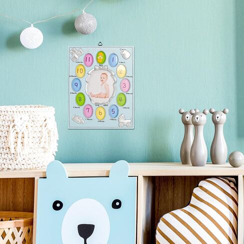 My First Year Photo Frame – Baby's Monthly Milestone Memory Display | Classic Baby Picture Frame Keepsake for Boys & Girls | 12 Monthly Photo Slots in Blue | Nursery Wall Décor in Saudi Arabia