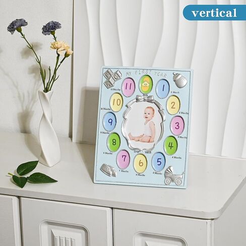 My First Year Photo Frame – Baby's Monthly Milestone Memory Display | Classic Baby Picture Frame Keepsake for Boys & Girls | 12 Monthly Photo Slots in Blue | Nursery Wall Décor in Saudi Arabia