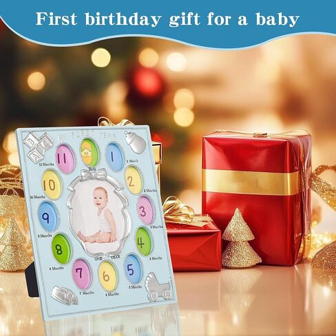 My First Year Photo Frame – Baby's Monthly Milestone Memory Display | Classic Baby Picture Frame Keepsake for Boys & Girls | 12 Monthly Photo Slots in Blue | Nursery Wall Décor in Saudi Arabia