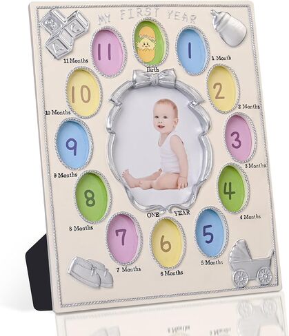 My First Year Photo Frame – Baby's Monthly Milestone Memory Display | Classic Baby Picture Frame Keepsake for Boys & Girls | 12 Monthly Photo Slots in Blue | Nursery Wall Décor in Saudi Arabia