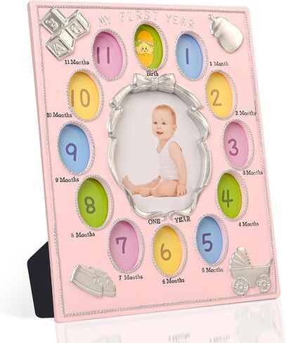 My First Year Photo Frame – Baby's Monthly Milestone Memory Display | Classic Baby Picture Frame Keepsake for Boys & Girls | 12 Monthly Photo Slots in Blue | Nursery Wall Décor in Saudi Arabia