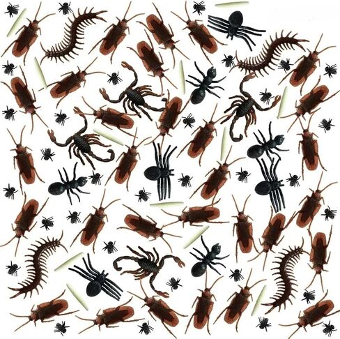 60pcs Life-Like Artificial Bug Prank Props, Realistic Insect Replicas for Halloween and April Fool's Day - Includes Cockroaches, Spiders, Worms, Centipedes, Scorpions, Ideal for Party Decor in Saudi Arabia