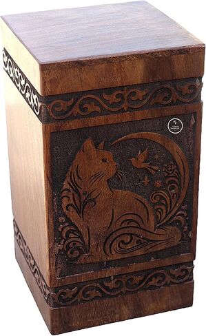 Engraved Cat Design Urn for Human Ash Cremation Urns Adults Male Female or Memorial Women Men Pets Cats Dogs Funera[Available urn Box in 5 Different Sizes] ((Large [11X6] 250 Cubic INCHES)) in Saudi Arabia
