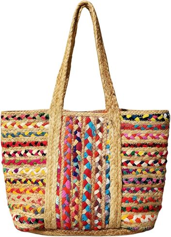 Rectangular Jute Cotton Straw Beach Bags Totes Handbag Shoulder Bag Tote Bag for Women Tassel Bag Natural Fiber Handbags Multicolor in Saudi Arabia