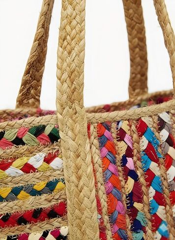 Rectangular Jute Cotton Straw Beach Bags Totes Handbag Shoulder Bag Tote Bag for Women Tassel Bag Natural Fiber Handbags Multicolor in Saudi Arabia