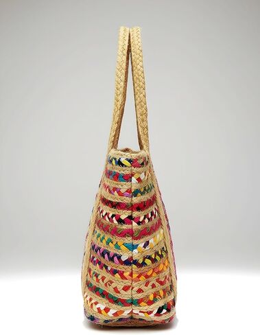 Rectangular Jute Cotton Straw Beach Bags Totes Handbag Shoulder Bag Tote Bag for Women Tassel Bag Natural Fiber Handbags Multicolor in Saudi Arabia