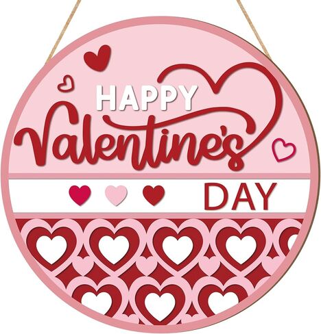 Wooden Valentines Day Door Wreath for Front Door Sign Heart Wall Signs Valentine Decoration, Sign Welcome Hanging Crafts for Home Farmhouse Wall Decor Party Outdoor Indoor Supply Heart in Saudi Arabia