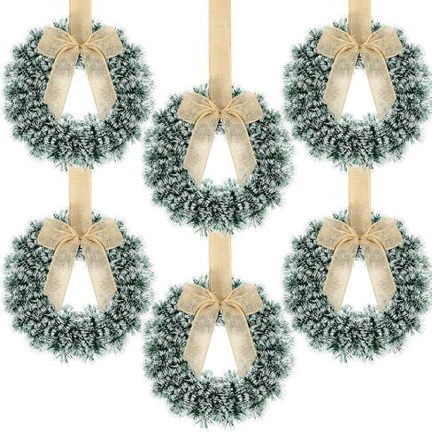 Capoda 6 Pcs Christmas Wreaths with Bow 10.24 Inches Tinsel Wreaths Crafts Kitchen for Front Door Outdoor Cabinet Home Window Wall Xmas Hanging Decorations(Red) in Saudi Arabia