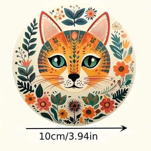 6pcs Vibrant Cat Coasters - 3.93" Floral & Leaf Patterns, Heat-Resistant Plastic Cup Coasters for Home, Bar, Office Use - Hand Washable Cat Decor Accessories in Saudi Arabia