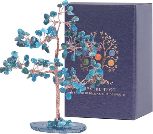 Pretty Jolly 7 Chakra Healing Stones Blue Crystals Tree of Life Positive Energy Gemstone Money Tree Spiritual Meditation Reiki Gifts with Agate Slice Base for Home,Office,Desk Feng Shui Décor in Saudi Arabia