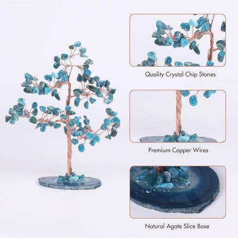 Pretty Jolly 7 Chakra Healing Stones Blue Crystals Tree of Life Positive Energy Gemstone Money Tree Spiritual Meditation Reiki Gifts with Agate Slice Base for Home,Office,Desk Feng Shui Décor in Saudi Arabia