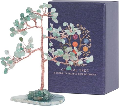 Pretty Jolly 7 Chakra Healing Stones Blue Crystals Tree of Life Positive Energy Gemstone Money Tree Spiritual Meditation Reiki Gifts with Agate Slice Base for Home,Office,Desk Feng Shui Décor in Saudi Arabia