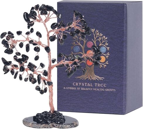 Pretty Jolly 7 Chakra Healing Stones Blue Crystals Tree of Life Positive Energy Gemstone Money Tree Spiritual Meditation Reiki Gifts with Agate Slice Base for Home,Office,Desk Feng Shui Décor in Saudi Arabia