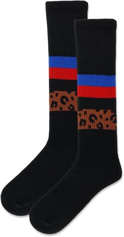 Hot Sox Women's Cheetah Stripe Compression Knee High Socks 1 Pair, Black, Women's 9-11 Shoe in Saudi Arabia