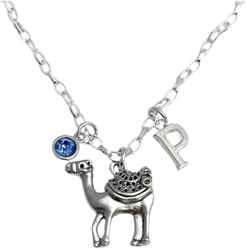 Camel Necklace Silver-Plated, Optional Initial and/or Birthstone, Happy Hump Day in Saudi Arabia