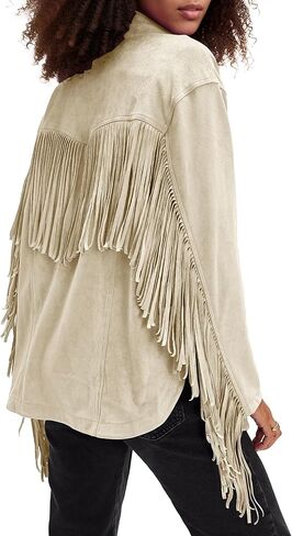 Locachy Women's Faux Suede Fringe Jacket Vintage Western Cowgirl Tassel Jackets Country Concert Outfits Black XL in Saudi Arabia