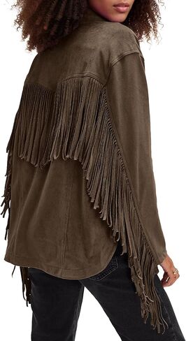 Locachy Women's Faux Suede Fringe Jacket Vintage Western Cowgirl Tassel Jackets Country Concert Outfits Black XL in Saudi Arabia