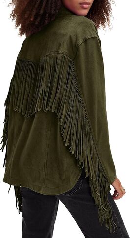 Locachy Women's Faux Suede Fringe Jacket Vintage Western Cowgirl Tassel Jackets Country Concert Outfits Black XL in Saudi Arabia
