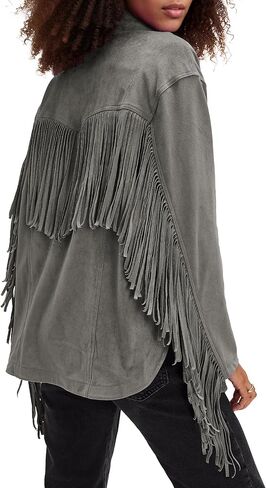 Locachy Women's Faux Suede Fringe Jacket Vintage Western Cowgirl Tassel Jackets Country Concert Outfits Black XL in Saudi Arabia
