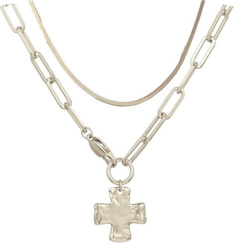 Chunky Cross Necklace For Women, 14k Gold Plated Two Layer Chain Stackable Necklaces Statement Minimalism Jewelry Gift in Saudi Arabia