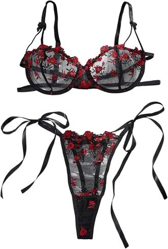 Shenhe Women's 2 قطعة Linge Lingerie مجموعات صدرية شبكية مثيرة للزهور in Saudi Arabia