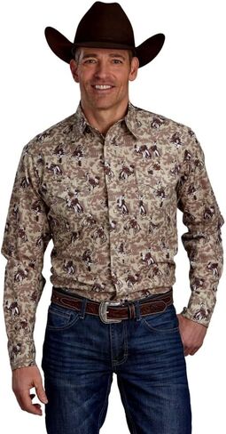 ROPER Western Shirt Mens L/S Cowboy Print Brown 03-001-0486-0651 BR in Saudi Arabia