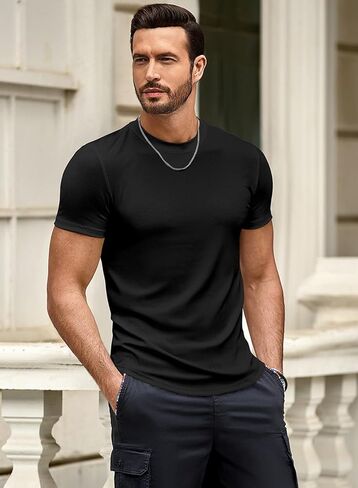 Mens Slim Fit Muscle Crewneck T-Shirt Summer Athlelic Shirts Longline Short Sleeve Summer Tees Shirts in Saudi Arabia