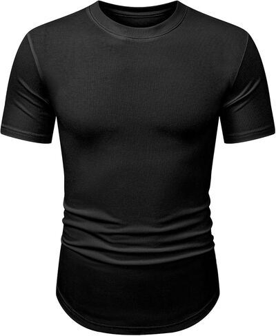 Mens Slim Fit Muscle Crewneck T-Shirt Summer Athlelic Shirts Longline Short Sleeve Summer Tees Shirts in Saudi Arabia