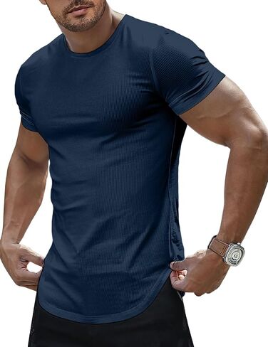 Mens Slim Fit Muscle Crewneck T-Shirt Summer Athlelic Shirts Longline Short Sleeve Summer Tees Shirts in Saudi Arabia